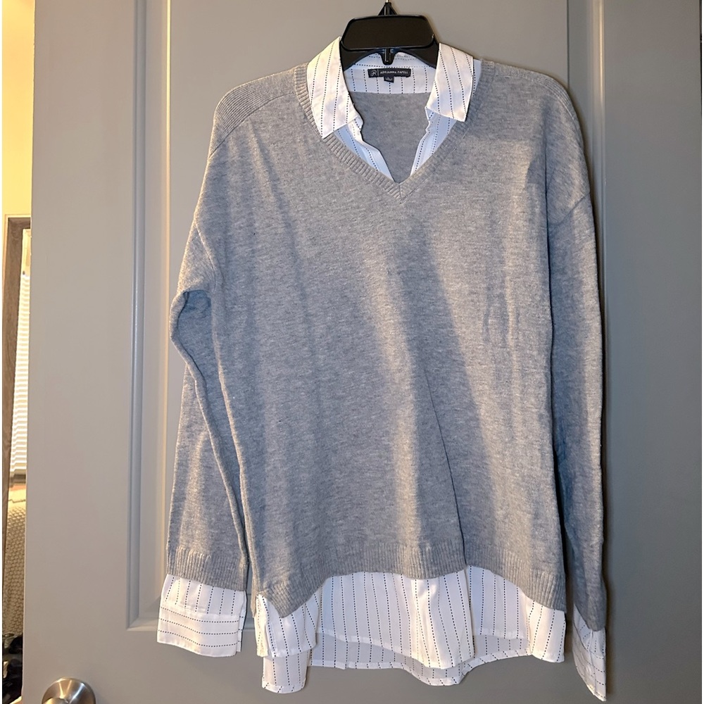 Sweater with dress shirt collar and sleeves